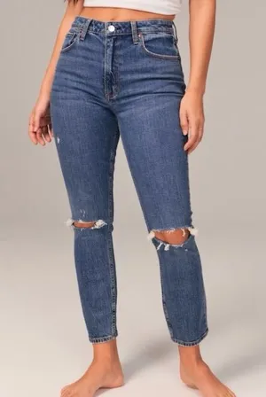 Abercrombie & Fitch Blue Ripped Ankle Jeans thumbnail 1