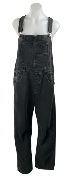 Free People Womens Black Washed Bib Straight Leg Denim Jean Overalls Jumpsuits M thumbnail 1