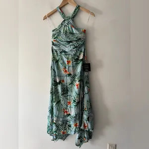 NEW!! Lulus St Tropez Mint Blue Leaf Print Halter‎ Dress thumbnail 2