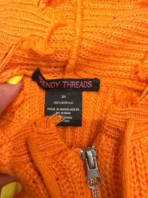 Trendy Threads Orange 3X Women's 100% Acrylic Zip Up Sweater thumbnail 3