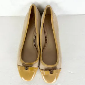 Tory Burch Cap Toe Ballet Flats Size 9 Suede Patent Leather Butter Yellow Tan thumbnail 4