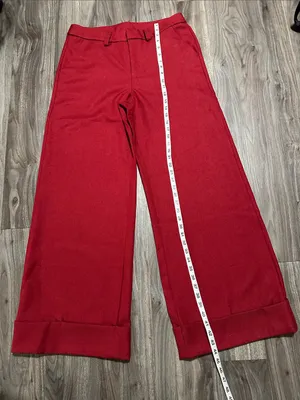 SHEINBAE is Red High-Rise Wide Leg Pants with Cuffed Hem thumbnail 7
