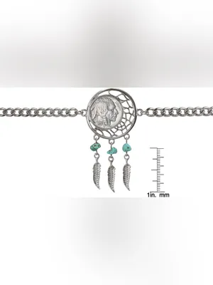 NEW American Coin Buffalo Nickel Dream Catcher Bracelet and turquoise earrings thumbnail 5