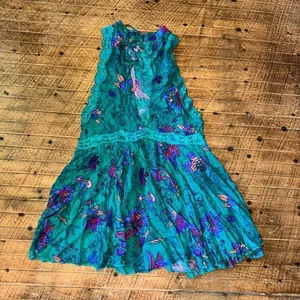 Free People She Moves teal lace trimmed floral chemise dress thumbnail 4