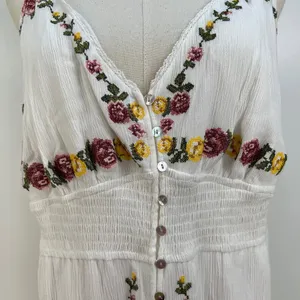Forever 21 Cross Stitch Floral embroidered Maxi Dress White Rayon thumbnail 6