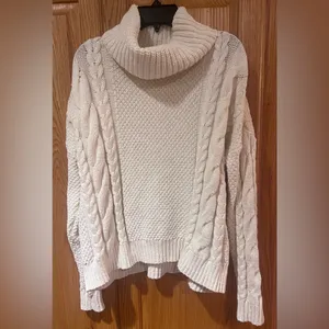 Madewell Cable Turtleneck Drop Shoulders Sweater in Antique Cream‎ Size Medium thumbnail 6