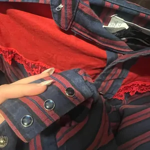 Ranch and Town Vintage Western Red and Blue Striped Button-Up Shirt with Lace thumbnail 3