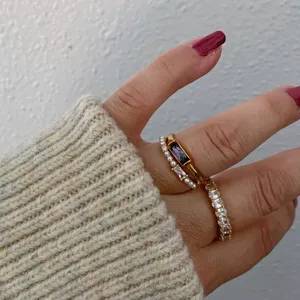 Dainty Gold and purple stacking ring thumbnail 8