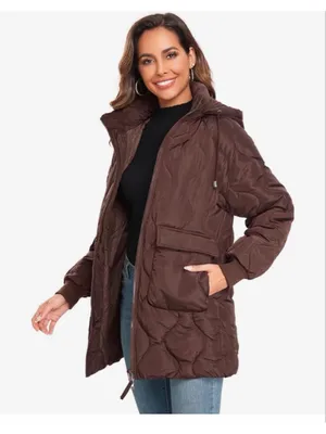 NEW Brown Winter Thicken Puffer Coat Quilted Warm Padded Down Alternative M thumbnail 7