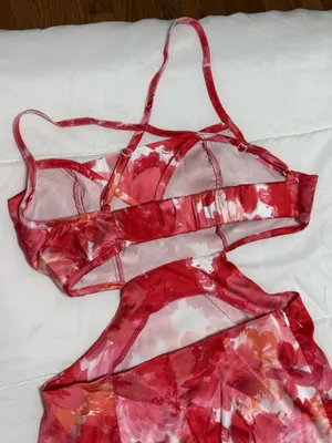 Pink and Red Floral SHEIN Cut Out Dress XS thumbnail 4
