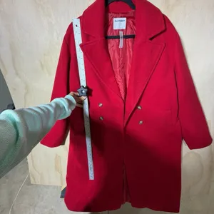 Old Navy Womens Large Long Red Double Breasted Peacoat‎ Trench Coat NWT thumbnail 4