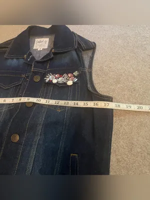 Dolled Up Vintage Women’s Dark-wash Denim Vest with Beaded Embellished Pocket thumbnail 13