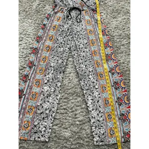 Angie Women’s Boho Wide Leg Jumpsuit Black Orange Spaghetti Strap Festival M thumbnail 12