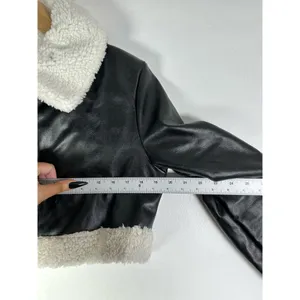 Cider Vegan Leather Shearling Collared Cropped Jacket S thumbnail 5