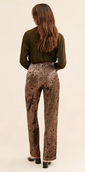 Anthropologie En Saison Madeleine Velvet Straight Leg Pants XL Brown Relaxed Fit thumbnail 1
