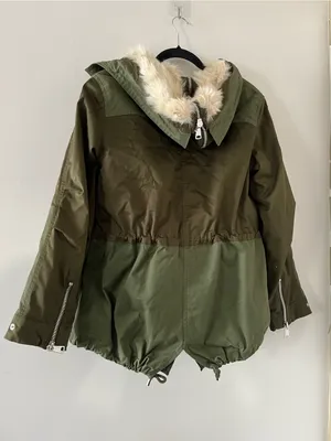 Zara Olive Green Faux Fur Hooded Parka Jacket XS Utility Military Winter Outdoor thumbnail 8