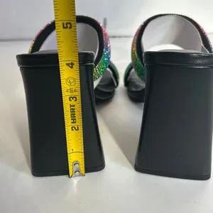 Open Edit Black Rainbow Rhinestone Square Toe‎ Block Heel Mules Slide  Size 8M thumbnail 4