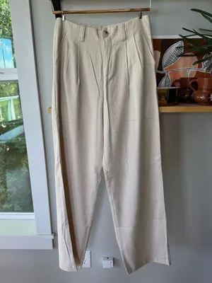 Stradivarius Cream Khaki Linen Blend Tailored Dress Pants Size 6 thumbnail 11