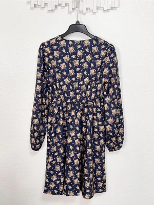 Miss Sparkling Navy Floral Surplice V Neck Elastic Waist Midi Dress NWOT thumbnail 7