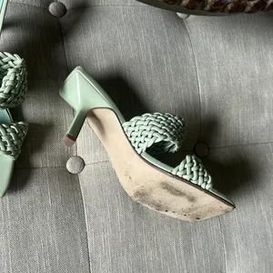 D Mint Green Braided Leather Open Toe Slip On Heels Size 5.5 thumbnail 6