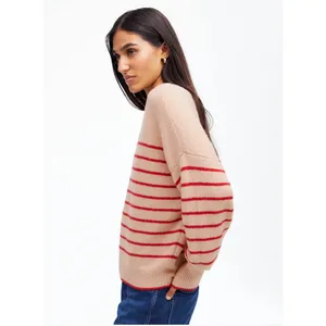 Madewell Wedged V-Neck Sweater Pale Blush Stripe Size Medium‎ thumbnail 3