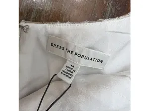 Dress the Population Emma Embroidered Midi Dress White Gold NWT Medium thumbnail 5