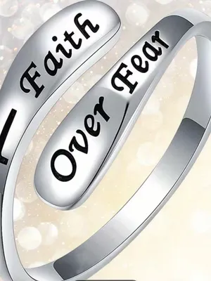 Faith Over Fear Silver Inspirational Wrap Ring Adjustable Size 6-9 thumbnail 2