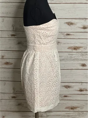 Pins and Needles cream blush lace strapless fit & flare dress Size 6 coquette thumbnail 3