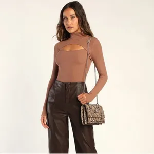 Coach NWT Lulus Flirty Little Secret Toffee Ribbed Mock Neck Cutout Top Size S thumbnail 4
