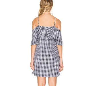 Amanda Uprichard Marise Dress Navy Gingham Ruffle Size medium m revolve thumbnail 9