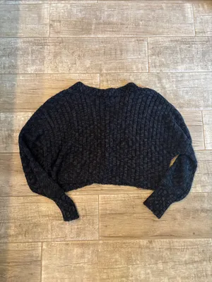 Arizona Jeans Cropped V-Neck Button Cardigan Sweater - Charcoal thumbnail 3