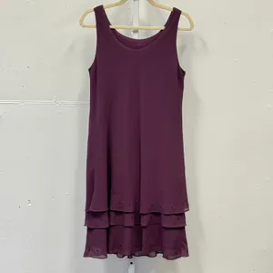 Ursula of‎ Switzerland Plum Purple 2 Piece Dress & Jacket Set Studded Tiered 10P thumbnail 2