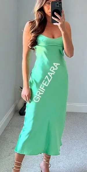 Zara Mint Green Satin Midi Slip Dress thumbnail 1