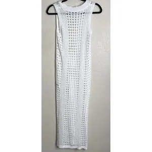 Zaful Womens XL White Crochet Cowl Neck Cover Up Maxi Dress‎ High Slit Beach thumbnail 2