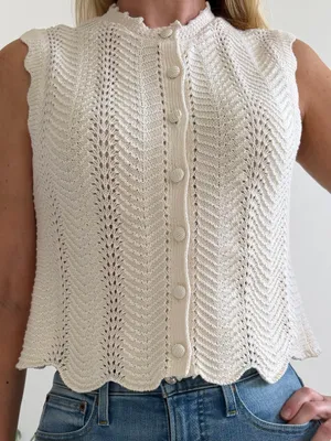 NWT Madewell Pointelle Knit Button Front Sweater Vest Cream XS thumbnail 3