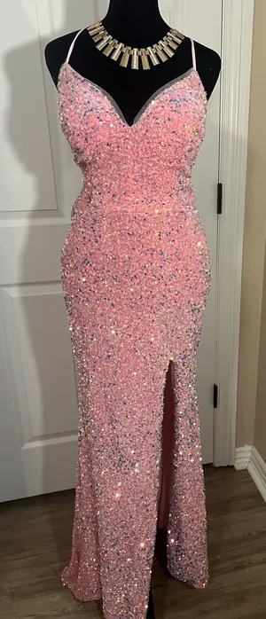 Pink sequin wedding guest prom maxi dress thumbnail 1