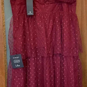 Lulu’s Sweetheart Burgundy Bustier Tulle Tier Polka Dot Cocktail Party Dress NWT thumbnail 4