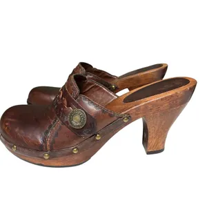 MIA Brown Leather Clogs Womens 7 Braided Studded Wood Platform Boho 70s thumbnail 5