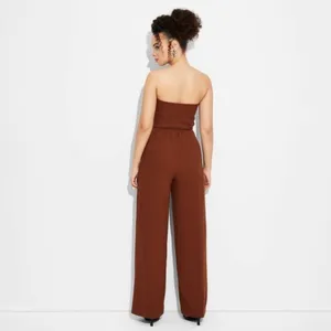 Wild Fable NWT 60O Womens Strapless Wide Leg Jumpsuit Brown Small‎ W9ZZEP thumbnail 2