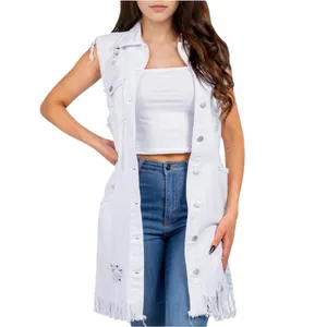 American Bazi Los Angeles long destroyed ripped jacket vest jean denim button 3X thumbnail 3