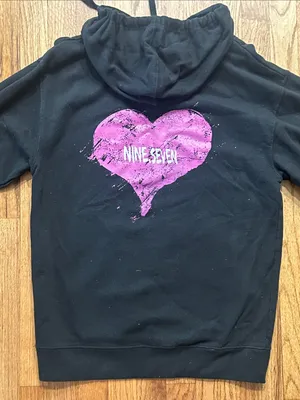 Nine Seven LoverBoy Black Hoodie with Pink Logo and Heart Medium thumbnail 1