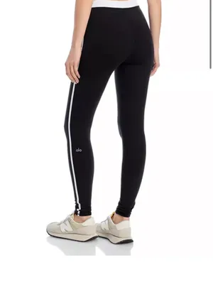 Alo Yoga airbrush black leggings and top with white side stripe set thumbnail 3