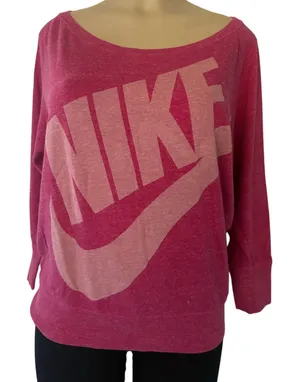 Nike Women’s Size M Pink Long Sleeve Tee Shirt Big Swoosh Logo Athletic Top thumbnail 1