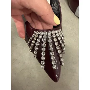 A New Day Burgundy Patent Rhinestone Fringe Pointed Toe Slingback Heels 9.5 thumbnail 2