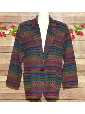 Vintage 90s Tracy Evans Size L Southwestern Aztec Blazer Jacket Boho Western thumbnail 2