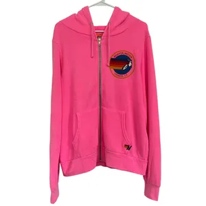 Aviator Nation Full Zip Hoodie Unisex Neon Pink Long Sleeve Pockets Logo Print L thumbnail 5