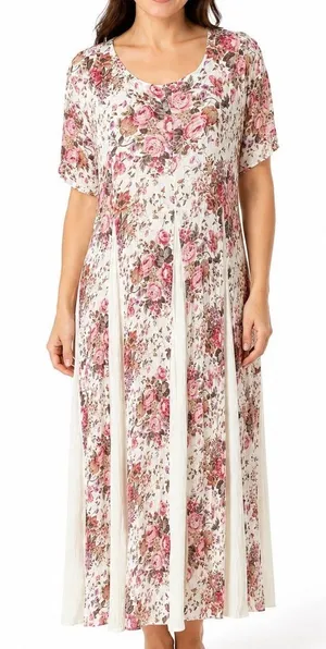 Vintage Floral Rayon Maxi Dress‎ Cream Pink Cottagecore Romantic Boho Medium thumbnail 1