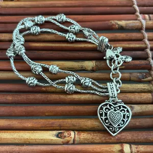 Brighton Three Strand Silver Heart Charm Bracelet with Crystal Accents thumbnail 5