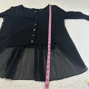 Knitted And Knotted By Anthropologie Elegant Black V-Neck Ruffle Cardigan Size S thumbnail 4