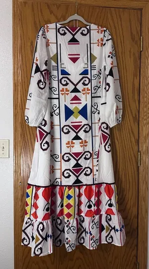 Aztec Patterned White Maxi Dress thumbnail 1